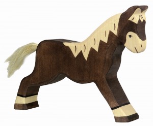 Holztiger Figuren auf dem Bauernhof: Holztiger Pferd laufend dunkelbraun 80034