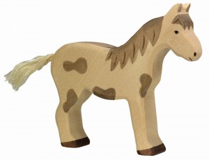 Holztiger Figuren auf dem Bauernhof: Holztiger Pferd stehend gefleckt 80037